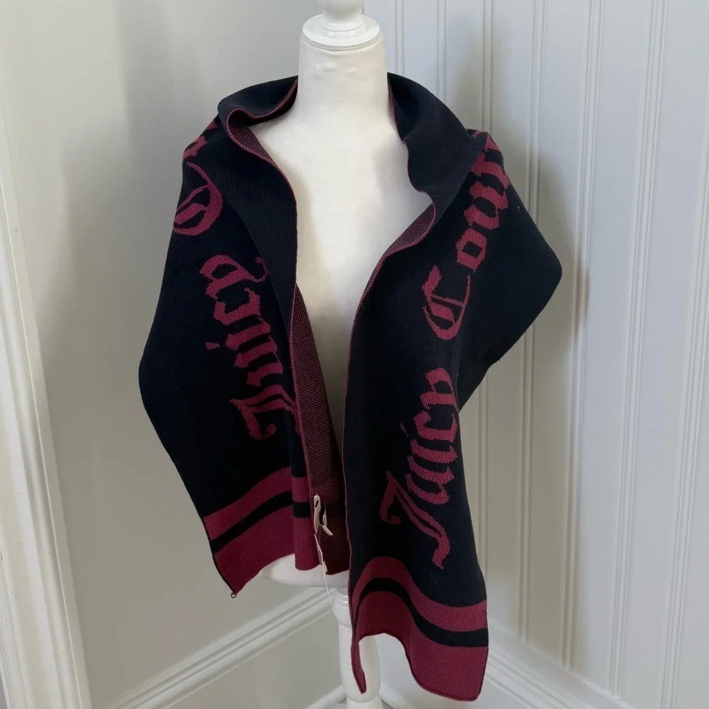Juicy Couture Black & Burgundy Logo Knit Scarf NWT